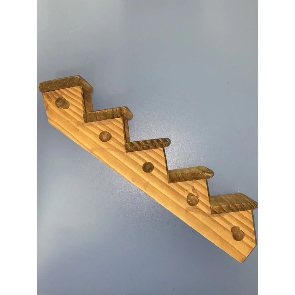 Vintage MCM Wood Wall Shelf Knick Knack Display Stairstep Staircase